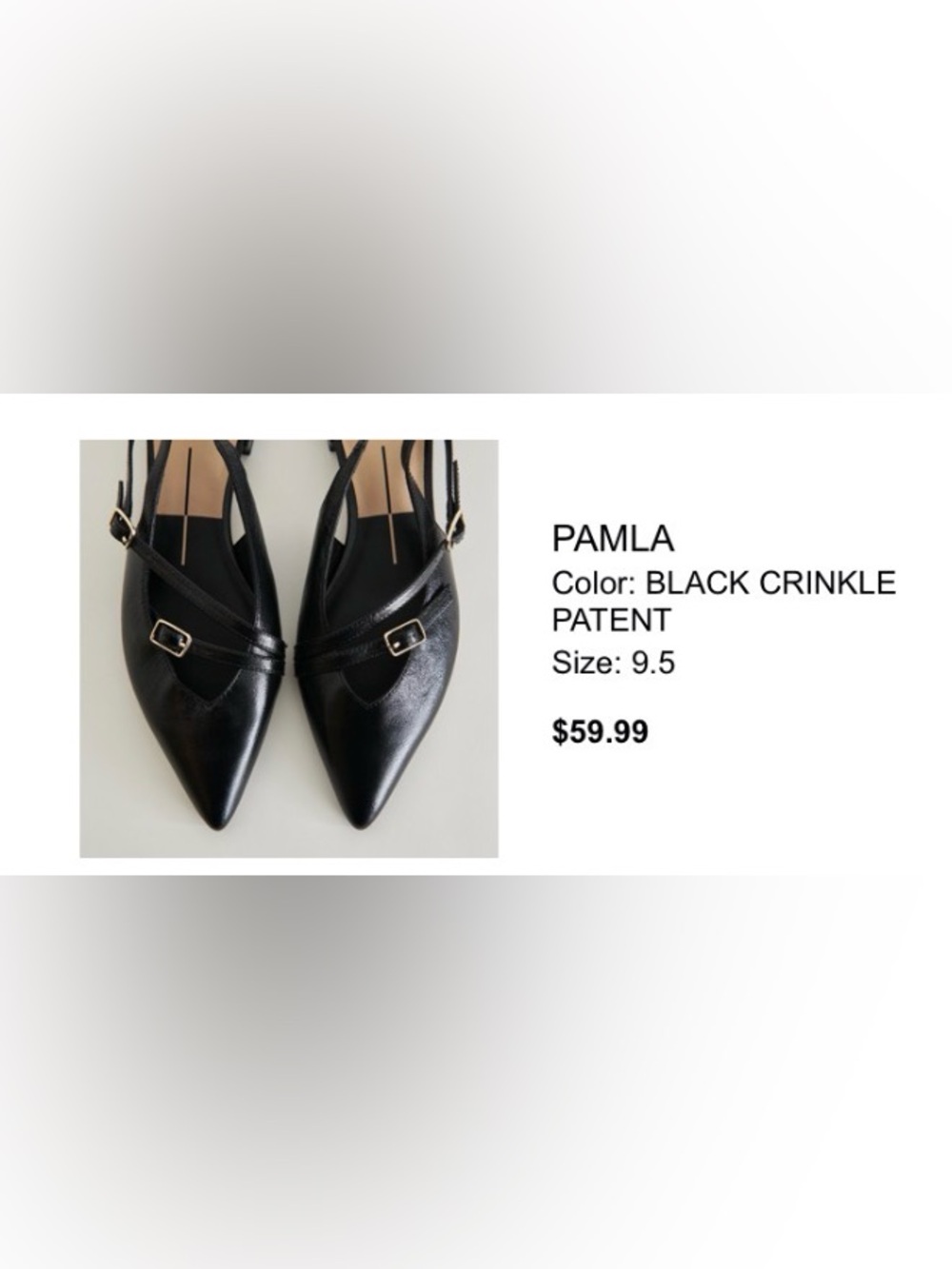 Dolce Vita Black Patent Crinkle Leather Pointed-Toe Slingback Flats with Buckle